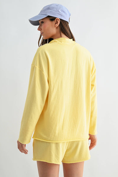 Offset Raw Edge Half-Zip Set: YELLOW GLOW / S:M:L (2:2:2) - Lulu Bella Boutique