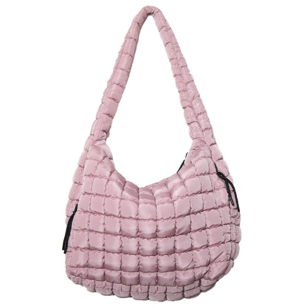 Mauve Oversized Quilted Hobo Tote Bag: Mauve