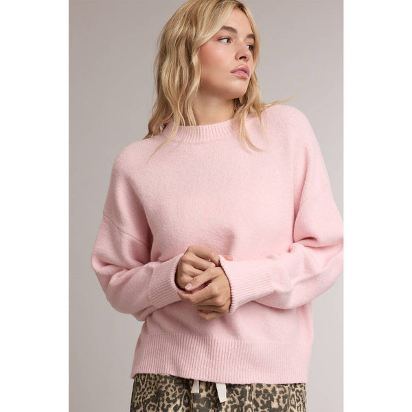 RELAXED CREWNECK SOFT KNIT SWEATER: LIGHT PINK