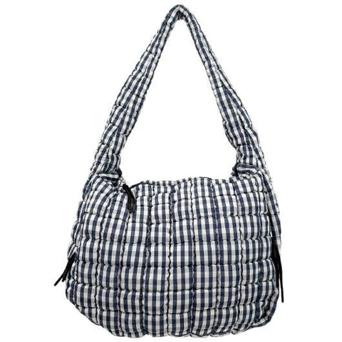 Gingham Puffer Quilted Handbag Navy/White