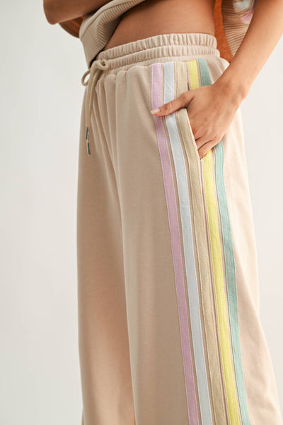 Game Day Pastel Stripe Luxe Lounge Set: IVORY MULTI - Lulu Bella Boutique