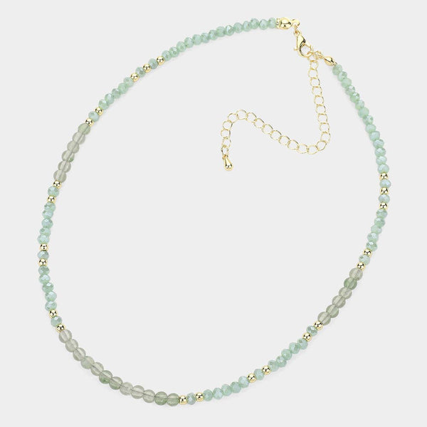 Natural Stone Metal Ball Faceted Beaded Choker Necklace: CORAL - Lulu Bella Boutique