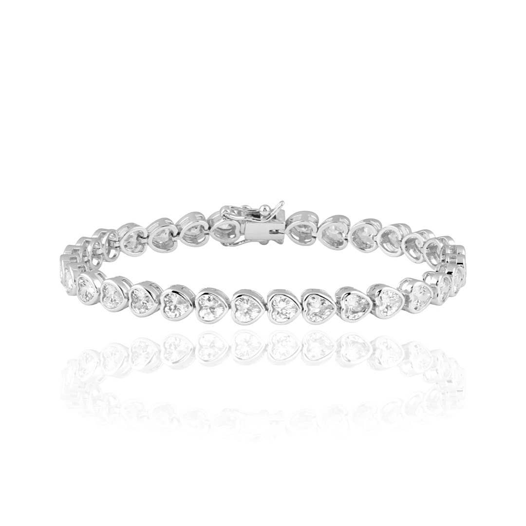 Heart Bezel Set Tennis Bracelet: Silver