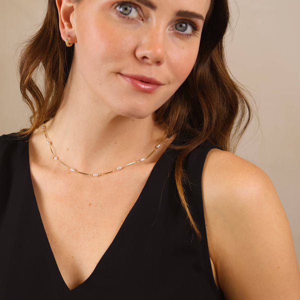 18K Gold Filled Pearl Bead & Straw Necklace - Lulu Bella Boutique