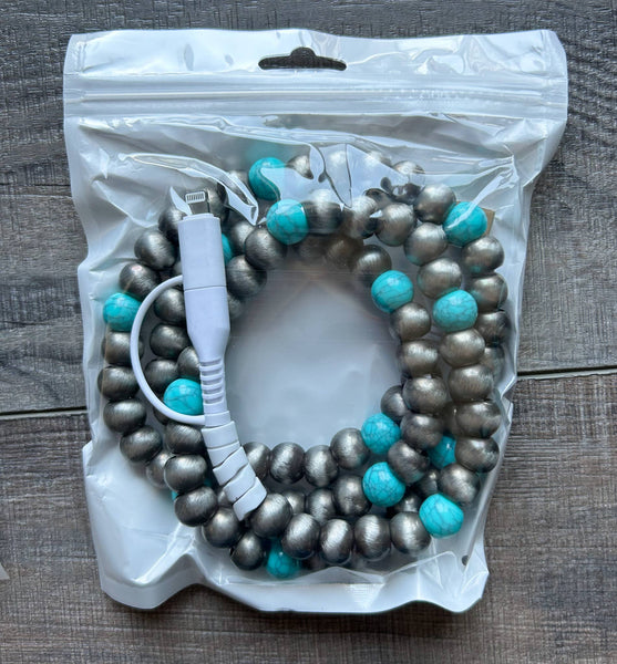 Turquoise Beaded Phone Charger with Lightning & USB-C - Lulu Bella Boutique