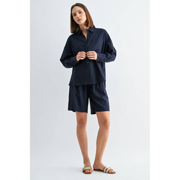 LINEN SHORTS: Navy / S-M-L(2-2-2) - Lulu Bella Boutique