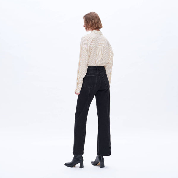 SUPER HIGH RISE WIDE LEG JEANS(FINISHED HEM,SLIT) BLACK