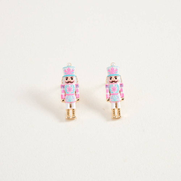 1 In Enamel Christmas Nutcracker Floral Print Post Earrings: Light Pink / ONE