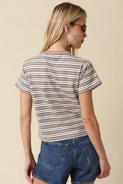 Mila Stripe Baby Tee: Cream Brown