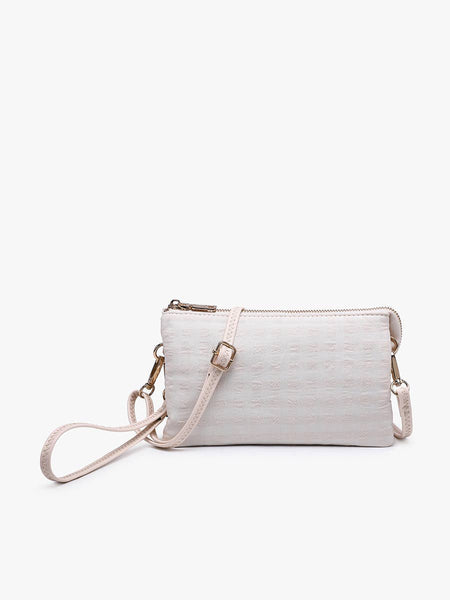 M013GHM Riley Gingham Monogrammable 3 Compartment Crossbody/Wristlet: Off White - Lulu Bella Boutique
