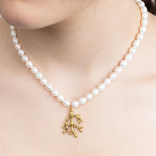 18K Gold PVD Freshwater Pearl Beaded Necklace: Gold