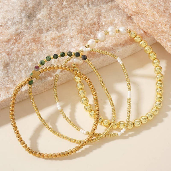 MULTI BALL PEARL CHAIN STRETCH BRACELET: JADE