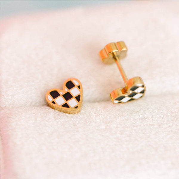 Checkered Heart Earrings - Lulu Bella Boutique