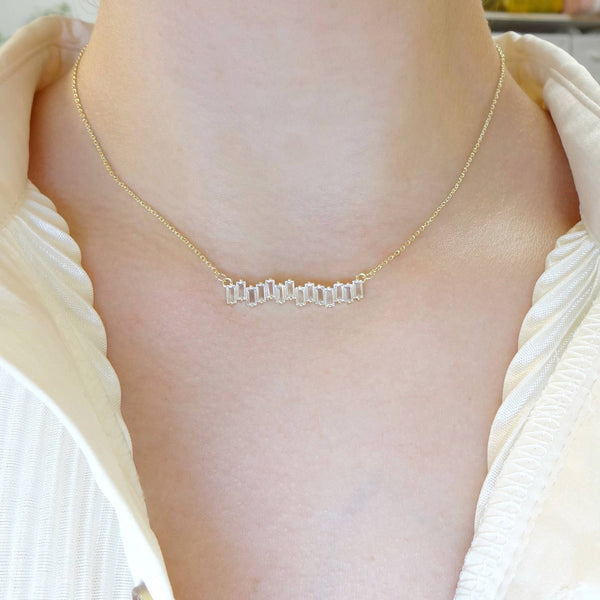 CZ Baguette Bar Necklace: Yellow Gold