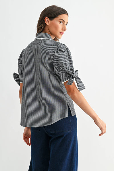 BLUE STRIPE BLOUSE: BLACK/WHITE STRIPE - Lulu Bella Boutique