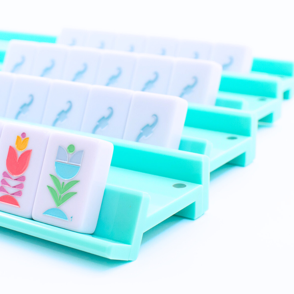 MAHJONG RACKS | Premium Acrylic | 4 Racks + 4 Pushers: Solid Macaron Blue