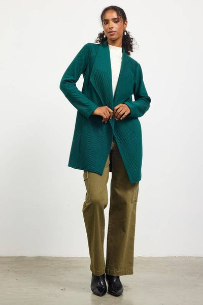 Open Front Quilted Knit Cardigan Style Jacket: Hunter Green