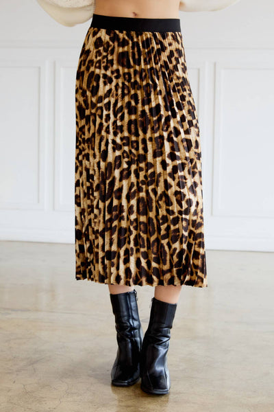 Animal Print Pleated Midi Skirt - Lulu Bella Boutique