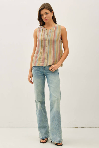 MULTI COLOR STRIPED GAUZE TOP: TERRACOTTA / S - Lulu Bella Boutique