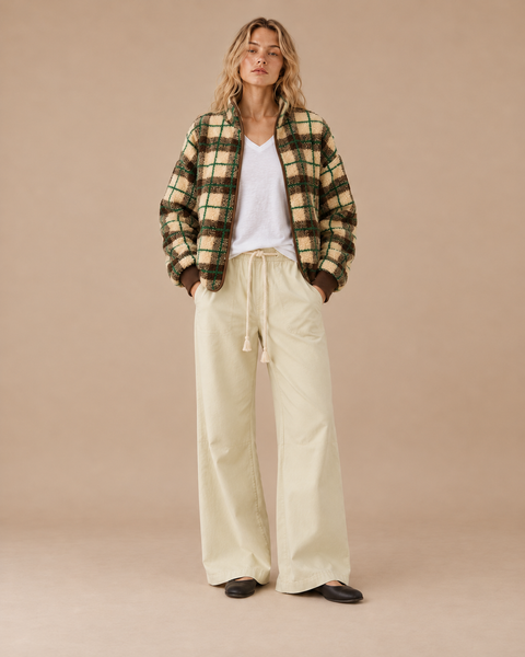 ***HALF PACK*** SA10114J - Plaid Sherpa Bomber Jacket: GREEN/YELLOW / S - Lulu Bella Boutique