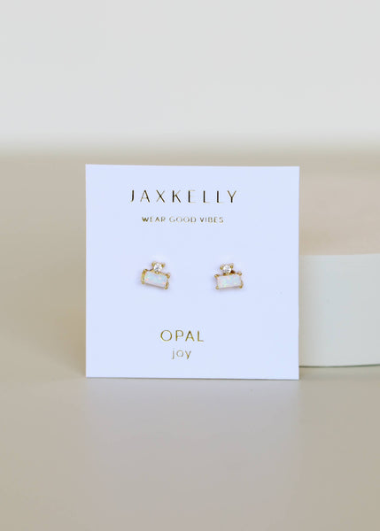 Double Stud Stack Gold Earrings - Opal White - Lulu Bella Boutique