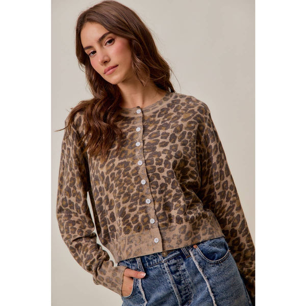 WASHED INSPIRED LEOPARD PRINT SWEATER CARDIGAN: LEOPARD / S - Lulu Bella Boutique