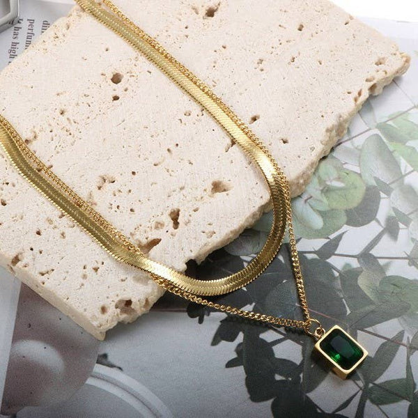 18K STAINLESS STEEL TARNISH FREE LAYERED NECKLACE | 40NK9665: CRYSTAL - Lulu Bella Boutique