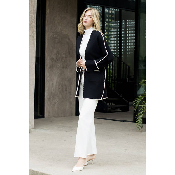 Long Sleeve Midi Cardigan: BLACK