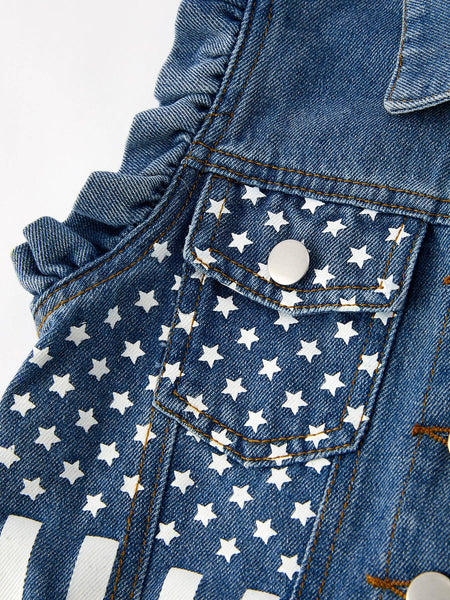 4th of july Stars Stripes Vest Girls Denim Vest: 2 - Lulu Bella Boutique