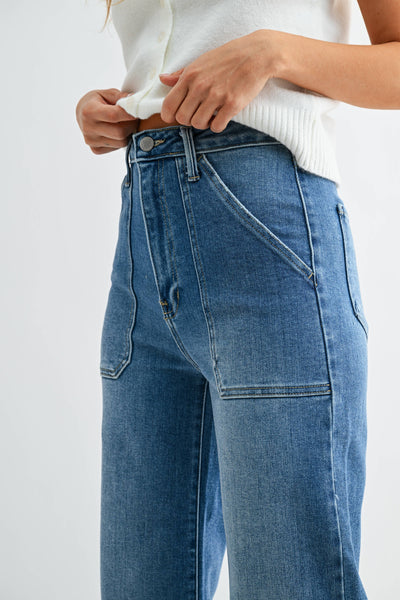 BP339J - MED - High Rise Cargo Pocket Wide Leg - Lulu Bella Boutique