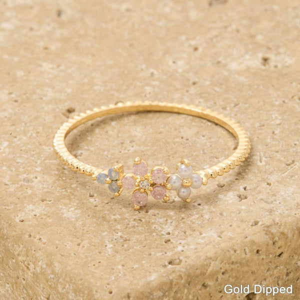 Delicate Gold Dipped Cz Floral Ring