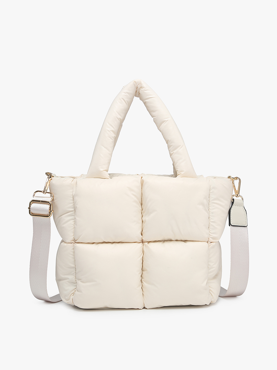 Brittany Small Nylon Puffer Tote/Satchel: Off White