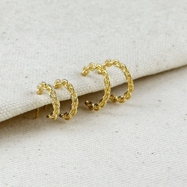 18k Gold Filled Crafted Chain C-Hoop Earrings: 12mm - Lulu Bella Boutique