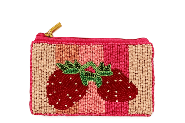 Ladies Strawberry Themed Fully Beaded Coin Purse