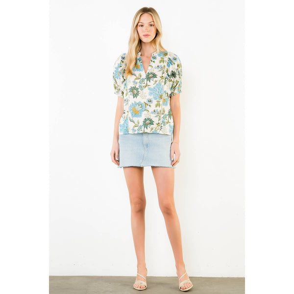 Short Sleeve Floral Lace Trim Top: CREAM / XS-S-M-L(1-2-2-1) - Lulu Bella Boutique