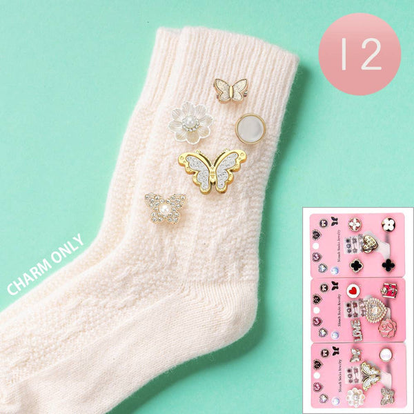 12 SET OF 5 - Pearl Butterfly Pin Slouch Socks Charm Jewelry