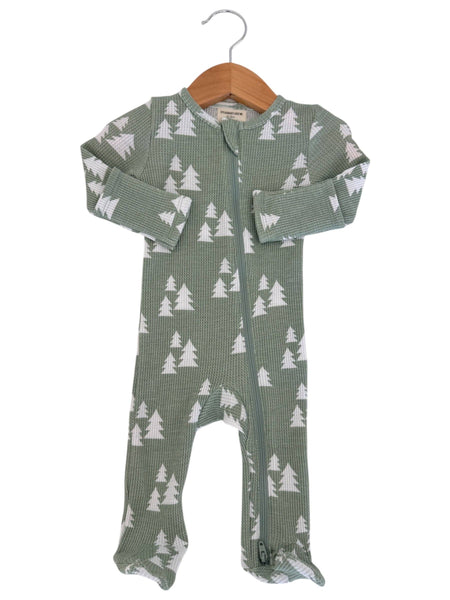 Organic Waffle 2-Way Zip Footie, Alpine Trees: Newborn