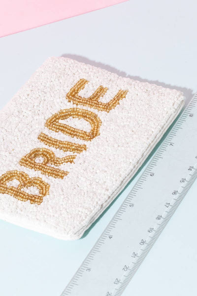 Gold Bride Print White Beaded Coin Purse: MULTI - Lulu Bella Boutique