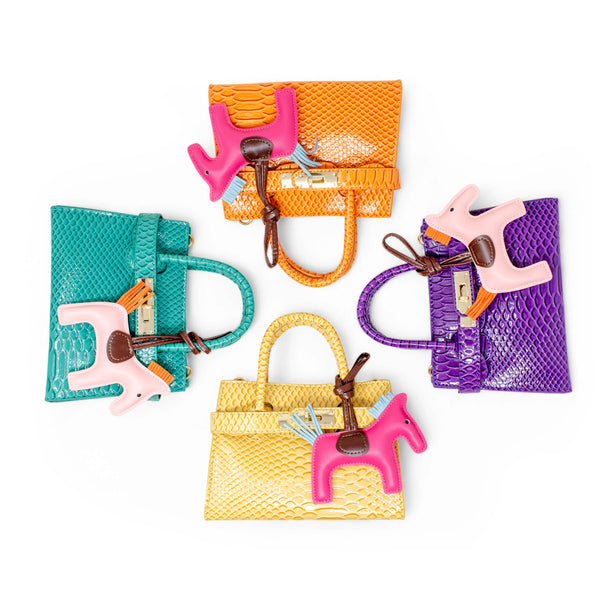 Vivid Crocodile Pony Handbag: Purple