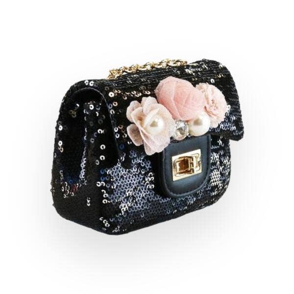 B1301 Floral Appliques Sequin Purse (5 Colors): Purple