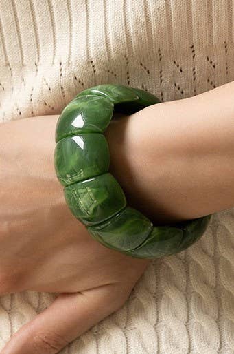 Color-Block Acrylic Stretch Cord Bracelet: Green