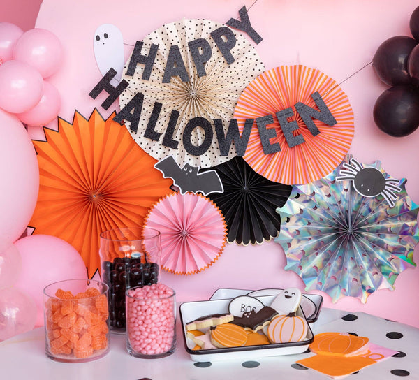 HNT803 - Happy Halloween Black Glitter Banner - Lulu Bella Boutique