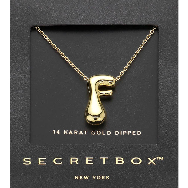 SECRET BOX_ 14K Gold Dipped Bubble Initial Pendant Necklace
: E