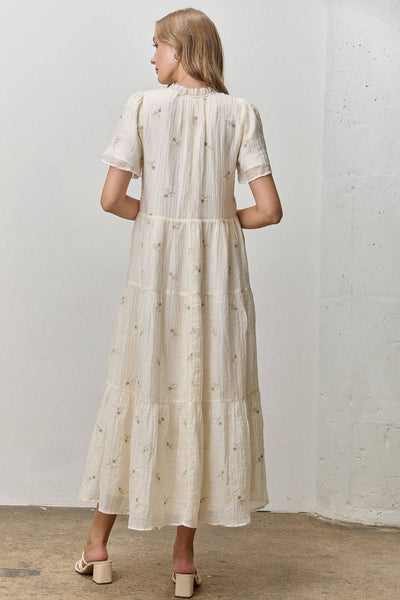 FLORAL EMBROIDERED MIDI DRESS: CREAM MULTI / 1X - Lulu Bella Boutique