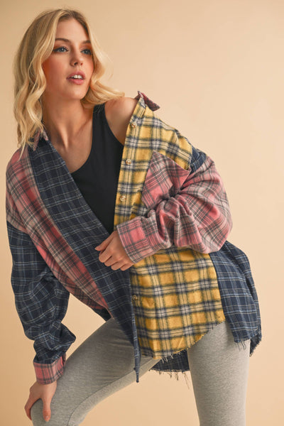 Nella Multi Color Plaid Flannel Shirt: Blue/Pink/Yellow / Contemporary