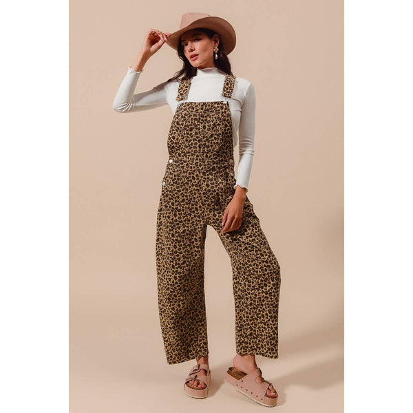 LEOPARD TWILL SLOUCHY BARREL OVERALLS