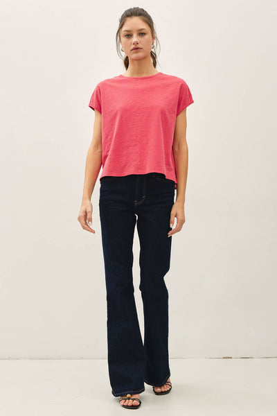 GARMENT DYE COTTON SLUB BOXY CUT CAP SLEEVE TEE : CRANBERRY / S - Lulu Bella Boutique