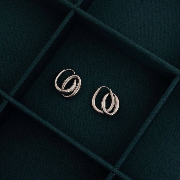18K Gold PVD Stainless Steel Double Hoop Dangle Earrings: Gold - Lulu Bella Boutique