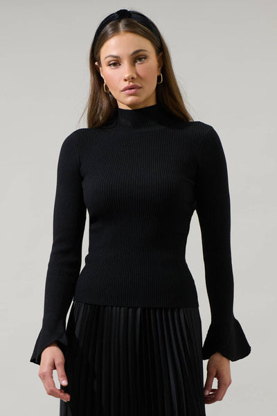 Malvern Bay Mock Neck Sweater: Black