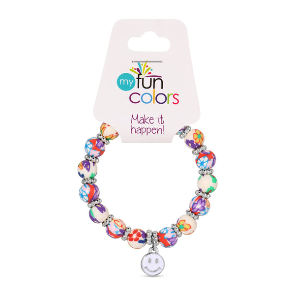 Kids Clay Beaded Stretch Charm Bracelets : Pastel Floral+yellow flower charm (KCB209) - Lulu Bella Boutique